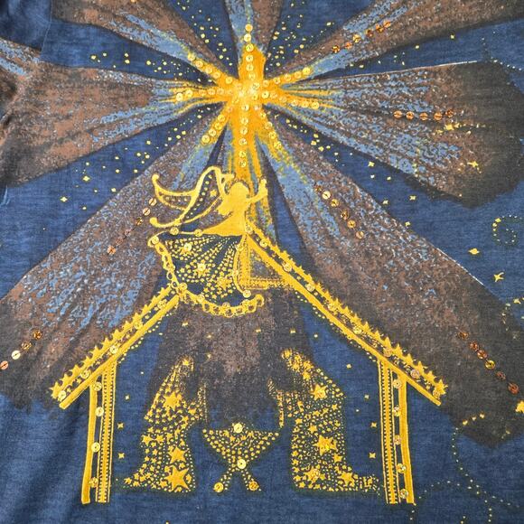 NWOT Collections Etc Top Nativity Stars Navy Long Sleeve Sequins Christmas XL - Picture 7 of 16